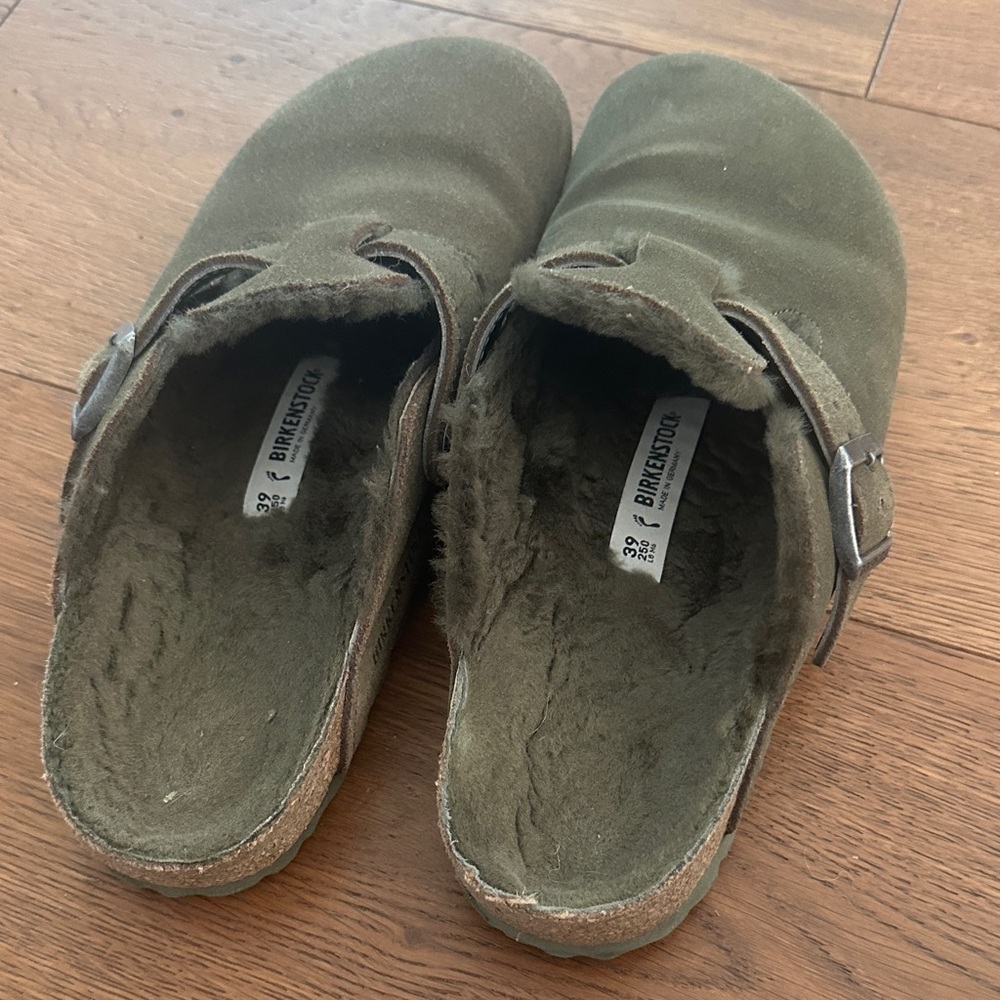 Birkenstock Olive Green Suede Mules